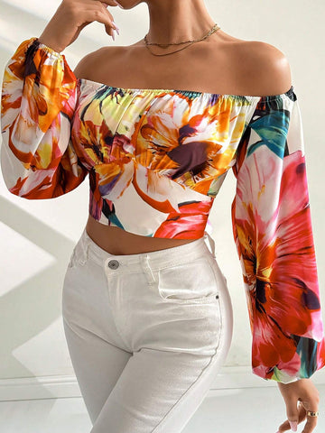 Privé Women's Short Printed One-Shoulder Tie-Back Shirt