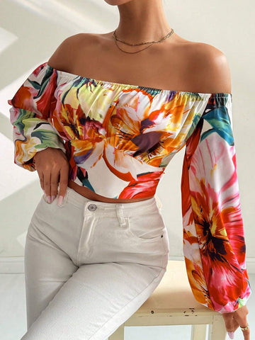 Privé Women's Short Printed One-Shoulder Tie-Back Shirt