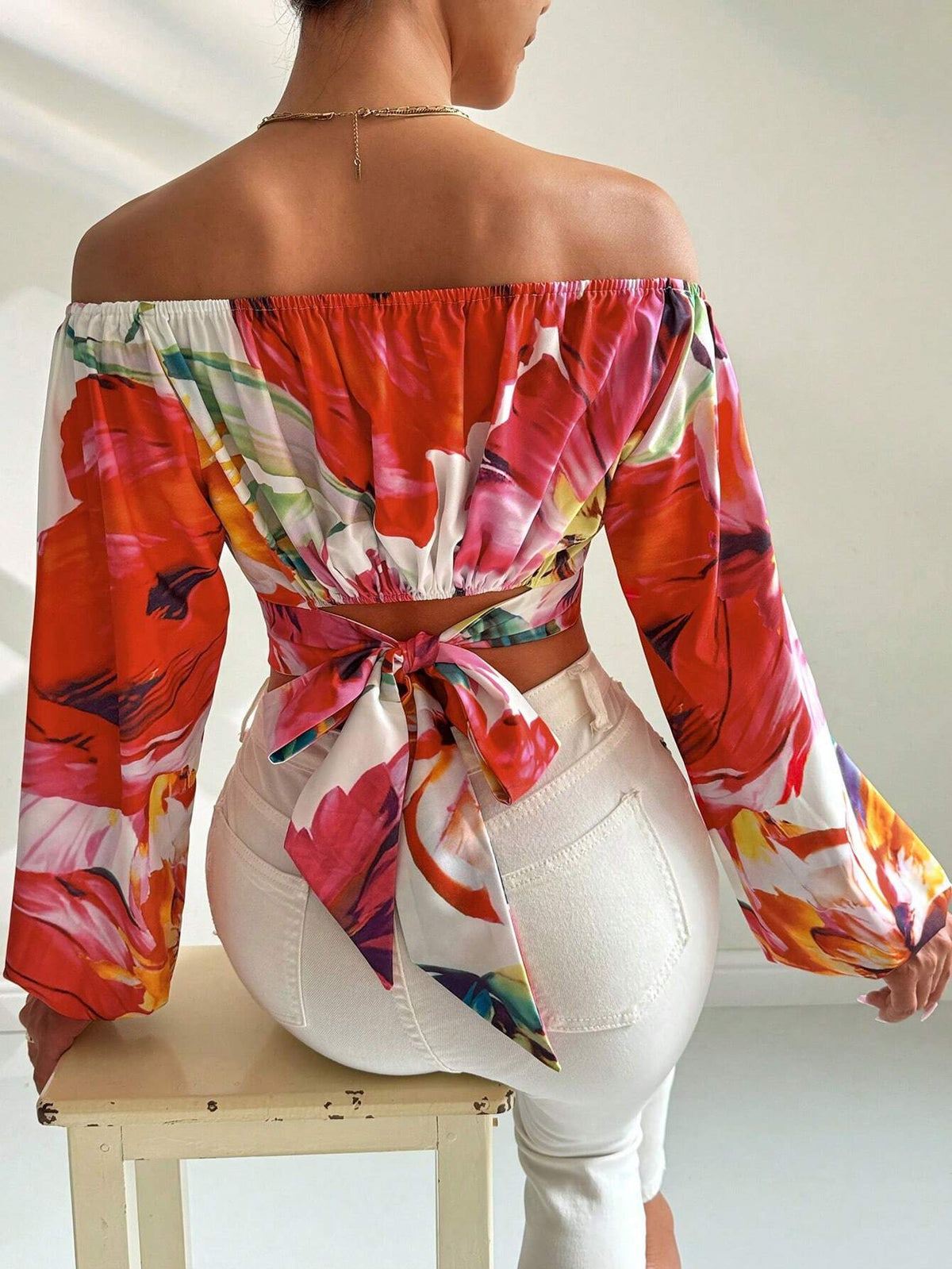 Privé Women's Short Printed One-Shoulder Tie-Back Shirt