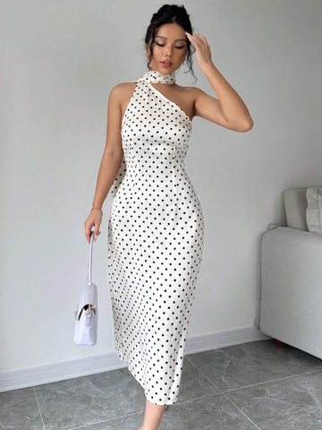 Women's Shoulder-Strap Polka Dot Holiday Style Dress