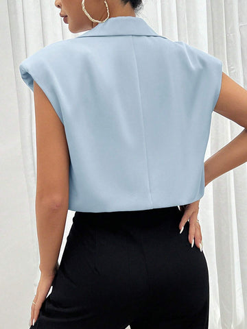 Privé Women's Sleeveless Solid Color Single-Breasted Vest With Notched Lapel For Spring And Summer