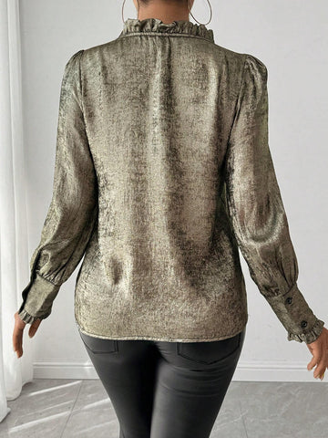 Privé Women's Slim Fit Flounced Hem Foil Printed Blouse