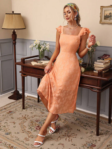 Women's Solid Color Cutout Lotus Leaf Hem Drawstring Waist Strapless Dress