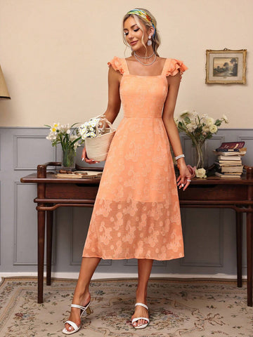 Women's Solid Color Cutout Lotus Leaf Hem Drawstring Waist Strapless Dress