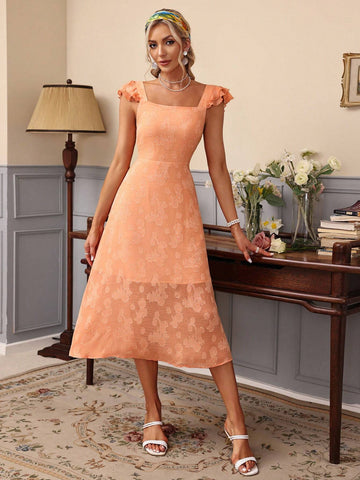 Women's Solid Color Cutout Lotus Leaf Hem Drawstring Waist Strapless Dress