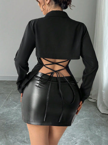 Privé Women's Solid Color Front Button Long Sleeve Casual Shirt