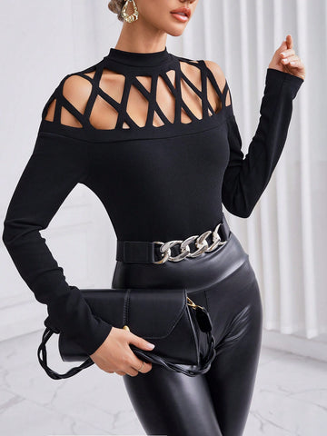 Women's Solid Color Hollow Out Bodysuit