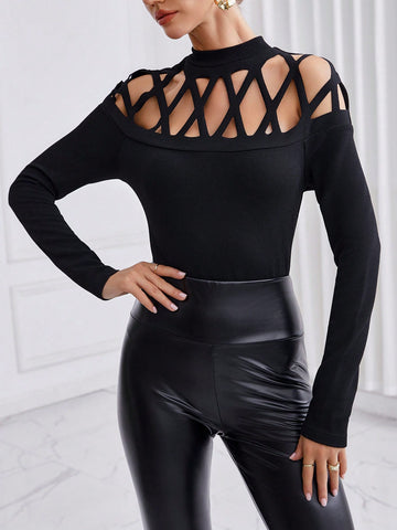 Women's Solid Color Hollow Out Bodysuit