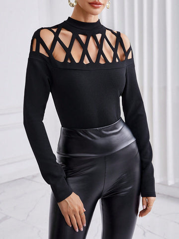 Women's Solid Color Hollow Out Bodysuit