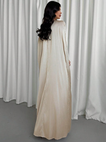 Women's Solid Color Hoop Connected Cloak Design Elegant Long Dress