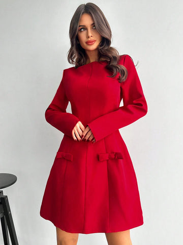 Women's Solid Color Long Sleeve Pocket Plain Casual Short Dress