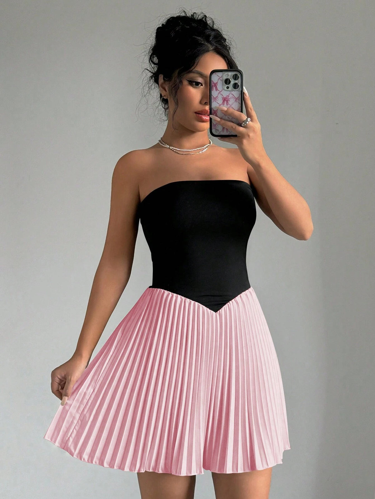 Women's Solid Color Patchwork Tube Top Minimalist Casual Elegant Dress