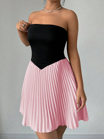 Women's Solid Color Patchwork Tube Top Minimalist Casual Elegant Dress