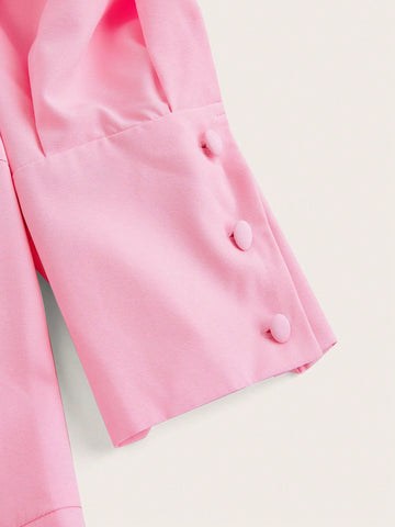 Women's Solid Color Puff Sleeve Front Button Dress