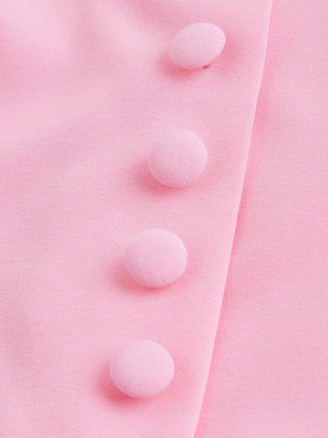 Women's Solid Color Puff Sleeve Front Button Dress