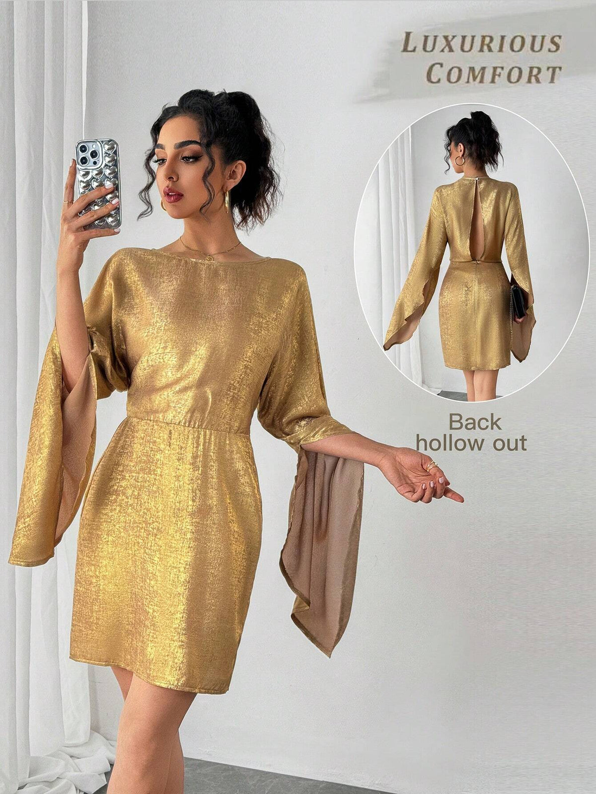 Women's Solid Color Round Neck Long Sleeve Minimalist Short Casual Dress