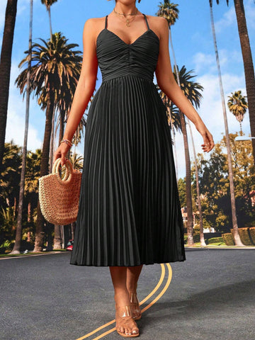 Women's Solid Color Simple Back Strap Casual Dress
