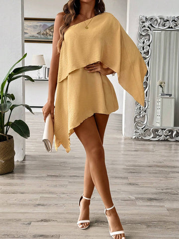 Women's Solid Color Simple Daily Asymmetric Oblique-Shoulder Dress