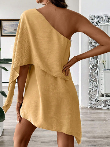 Women's Solid Color Simple Daily Asymmetric Oblique-Shoulder Dress