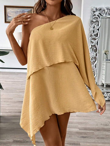 Women's Solid Color Simple Daily Asymmetric Oblique-Shoulder Dress