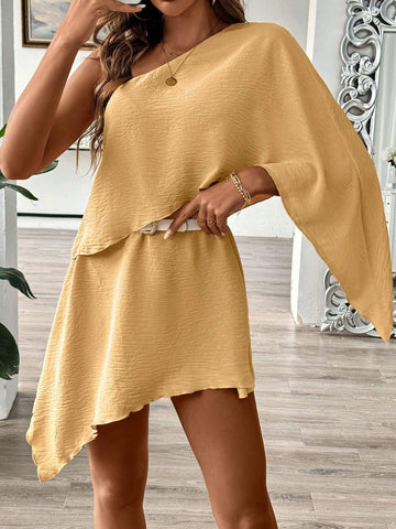 Women's Solid Color Simple Daily Asymmetric Oblique-Shoulder Dress