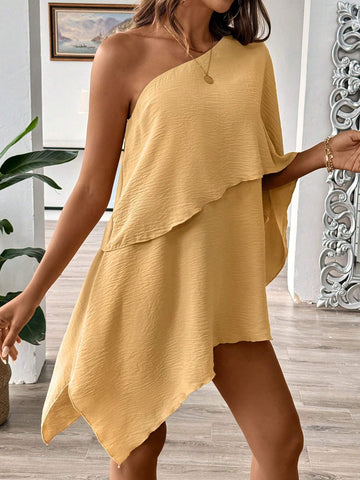 Women's Solid Color Simple Daily Asymmetric Oblique-Shoulder Dress