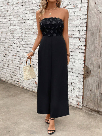 Women's Solid Color Simple Daily Wear Jumpsuit With 3D Flower Details