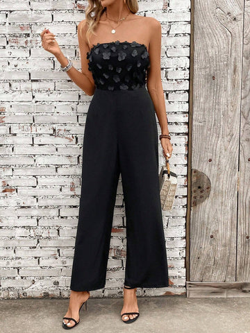 Women's Solid Color Simple Daily Wear Jumpsuit With 3D Flower Details