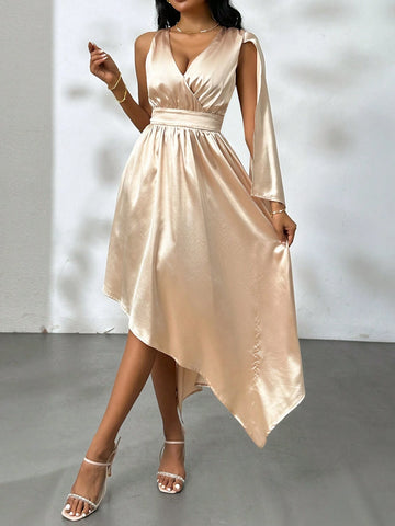 Women's Solid Color Simple Irregular Hem Embroidered Dress