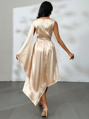 Women's Solid Color Simple Irregular Hem Embroidered Dress