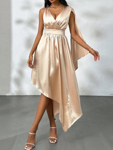Women's Solid Color Simple Irregular Hem Embroidered Dress