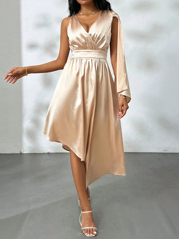 Women's Solid Color Simple Irregular Hem Embroidered Dress