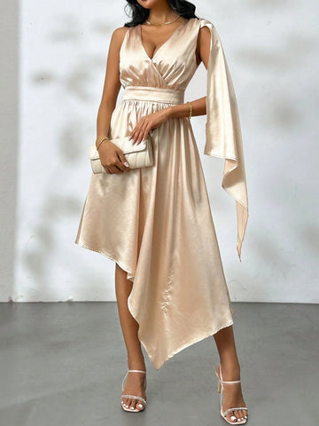 Women's Solid Color Simple Irregular Hem Embroidered Dress