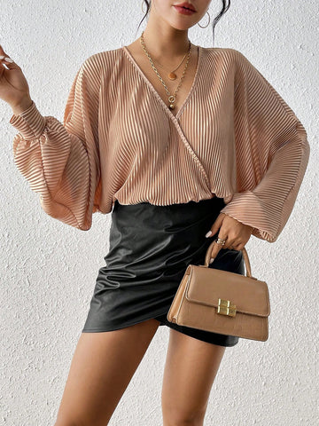 Women's Solid Color V-neck Lantern Sleeve Fashion Jumpsuit