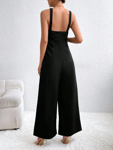 Women's Solid Color Wide Leg Jumpsuit
