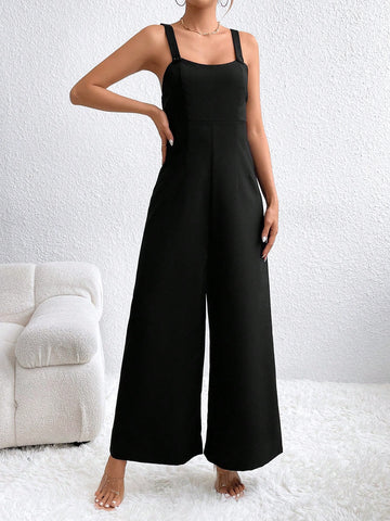 Women's Solid Color Wide Leg Jumpsuit