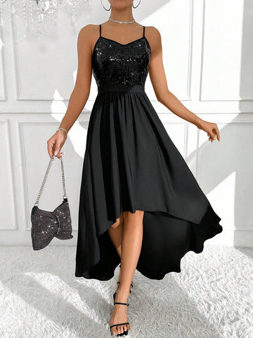 Women's Splicing Sequin Decorated Strappy Dress