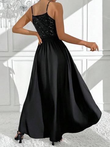 Women's Splicing Sequin Decorated Strappy Dress