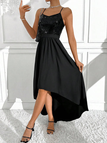 Women's Splicing Sequin Decorated Strappy Dress