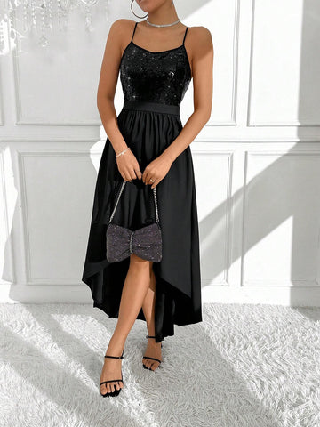 Women's Splicing Sequin Decorated Strappy Dress