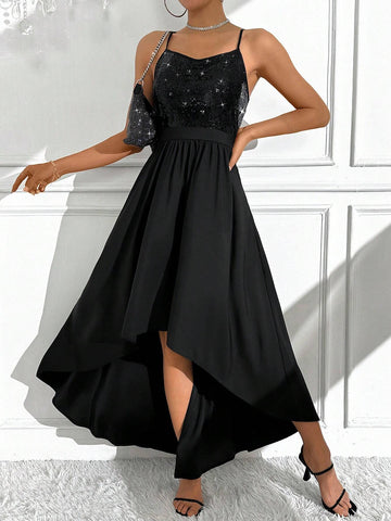Women's Splicing Sequin Decorated Strappy Dress