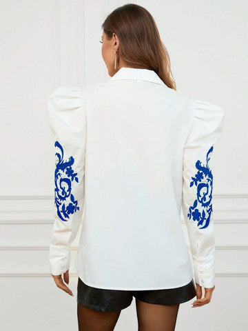 Privé Women's Spring/Summer Floral Print Bishop Sleeve Loose Blouse