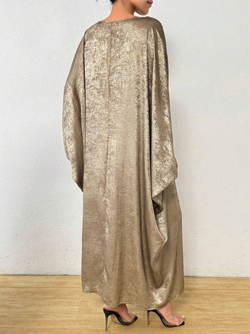 Women's Spring And Summer Solid Color Cape Sleeve Round Neck Long Loose Straight Dress