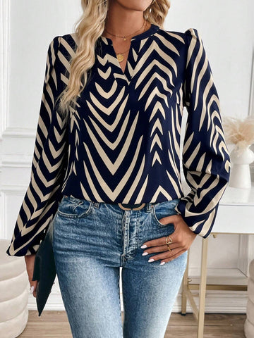 Privé Women's Spring & Autumn Casual All-Over Print Notched Collar Long Sleeve Shirt