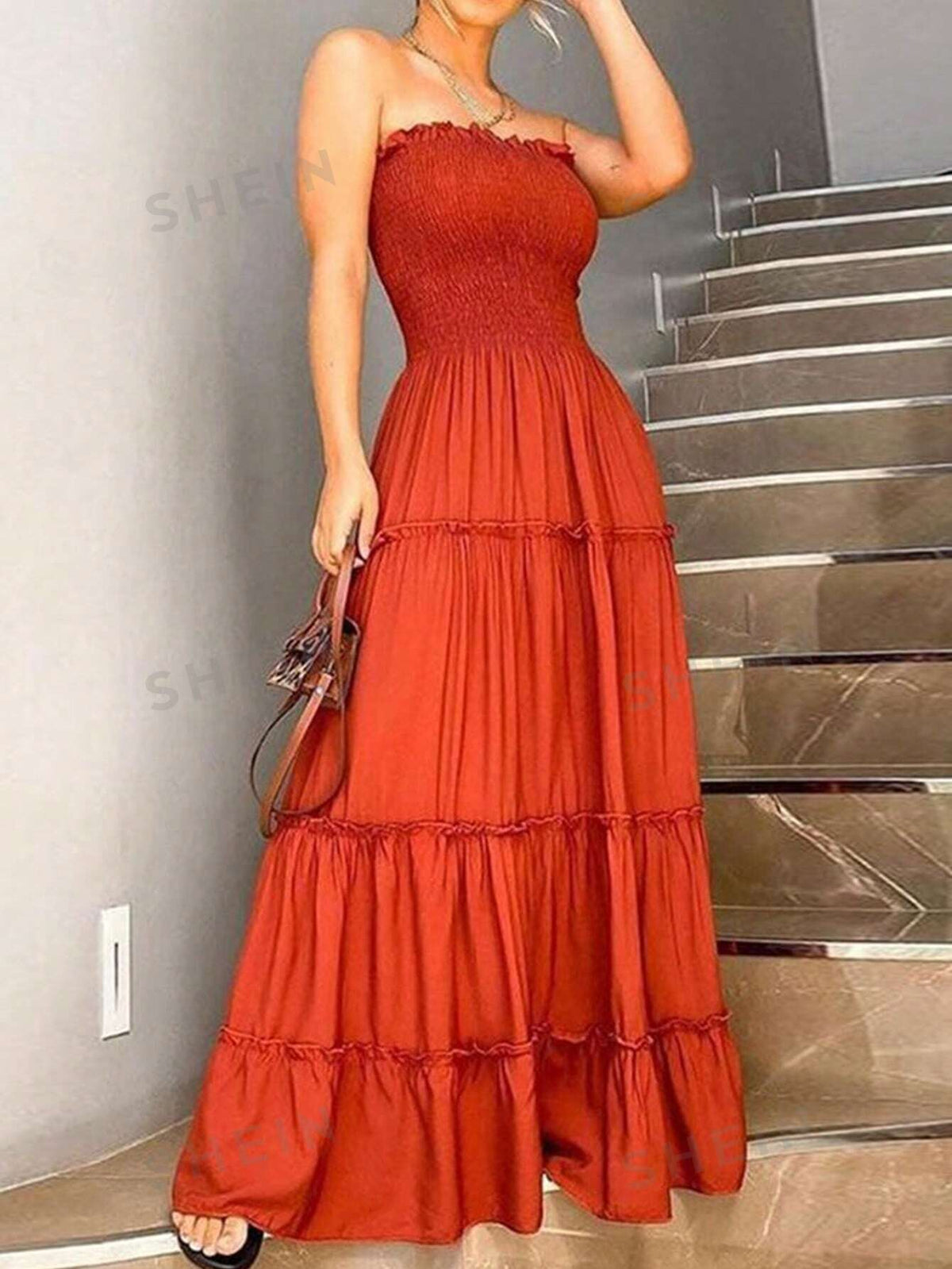Women's Strapless Frill Edge Wrap Around Dress