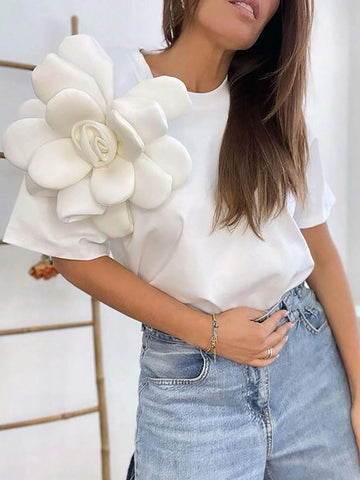 Privé Women's Summer 3D Flora Short SleeBeachve T-Shirt Cute Funny Tops For Daily Wear, , Romantic Dates, Music Festivals And Weddings