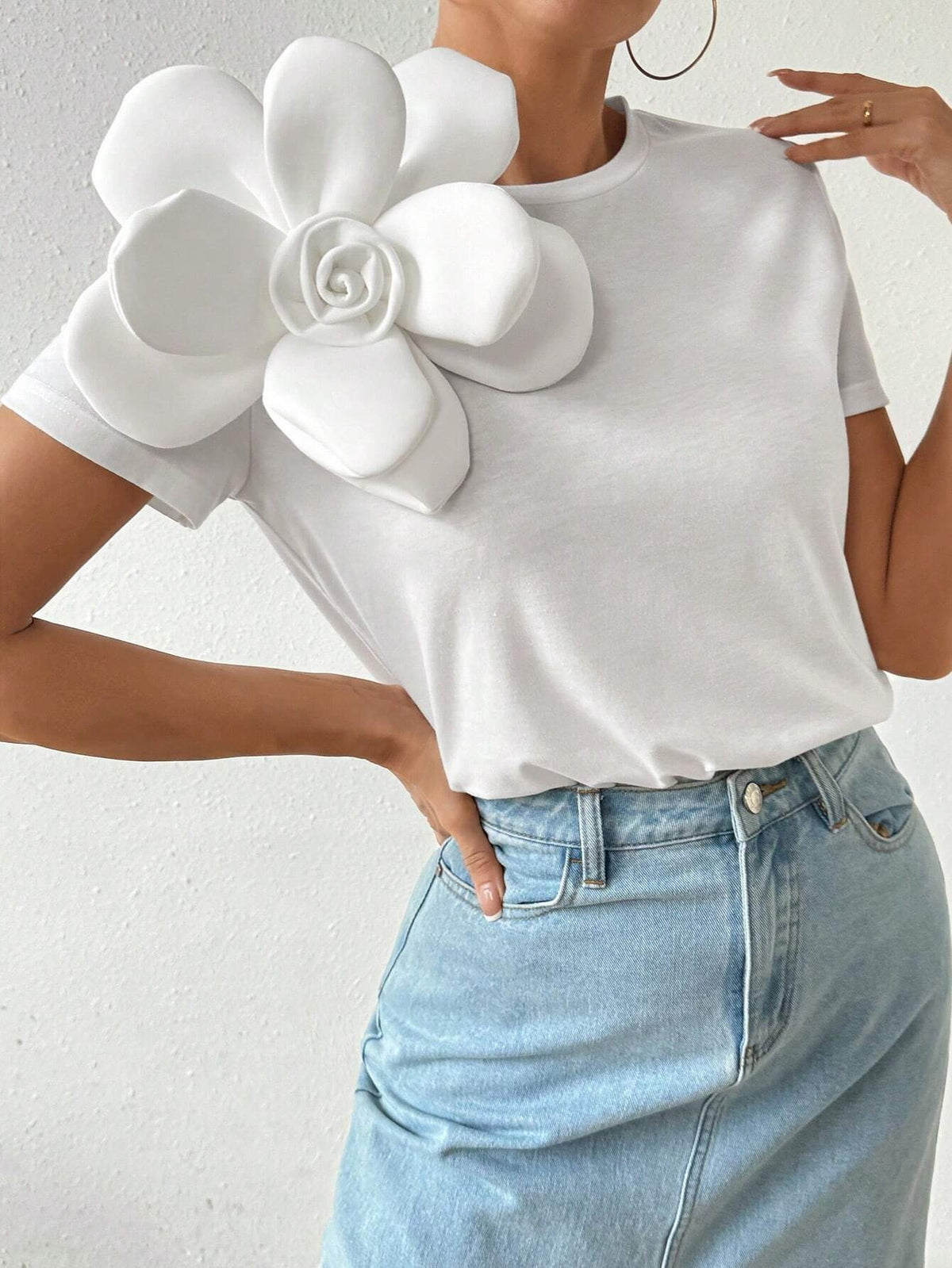 Privé Women's Summer 3D Flora Short Sleeve T-Shirt Cute Funny Tops For Daily Wear, Beach, Romantic