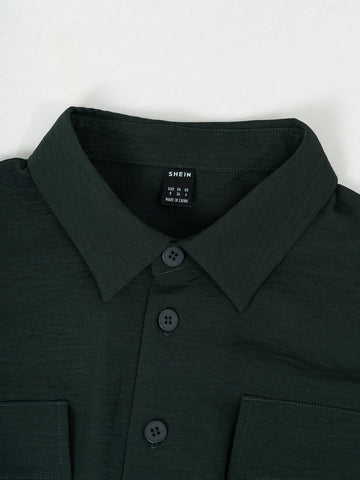 Women's Summer Casual Solid Color Front Button Double Pocket Short Sleeve Jumpsuit