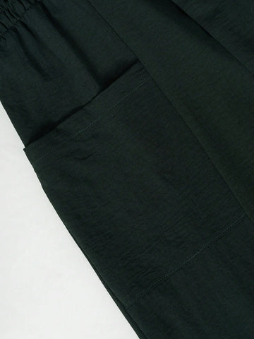 Women's Summer Casual Solid Color Front Button Double Pocket Short Sleeve Jumpsuit