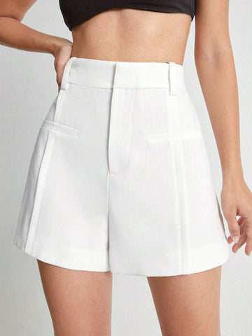 Privé Women's Summer Daily Commute Simple & Elegant Office Style Solid Color High-Waisted Shorts
